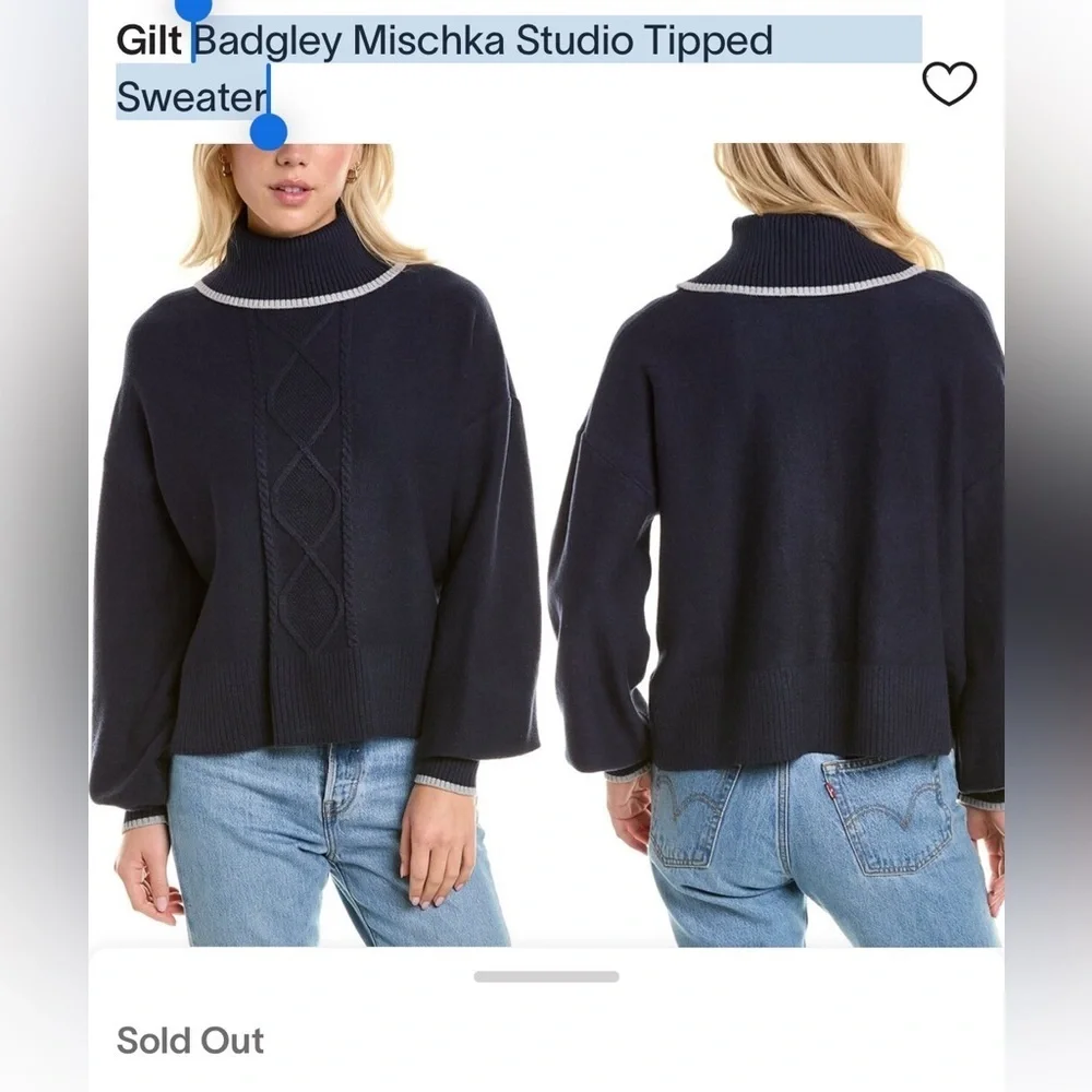 Badgley Mischa Mockneck Oversized Cable-Knit Sweater Cream w/ White Small - Picture 9 of 10